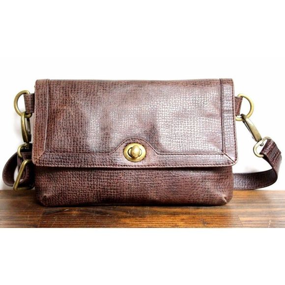Trouve Textured Brown Genuine Leather Turn Lock Purse Crossbody Shoulder Bag - Picture 5 of 7